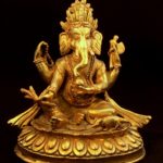 Gold Tibetan Buddhist Ganesha Elephant Deity Statue
